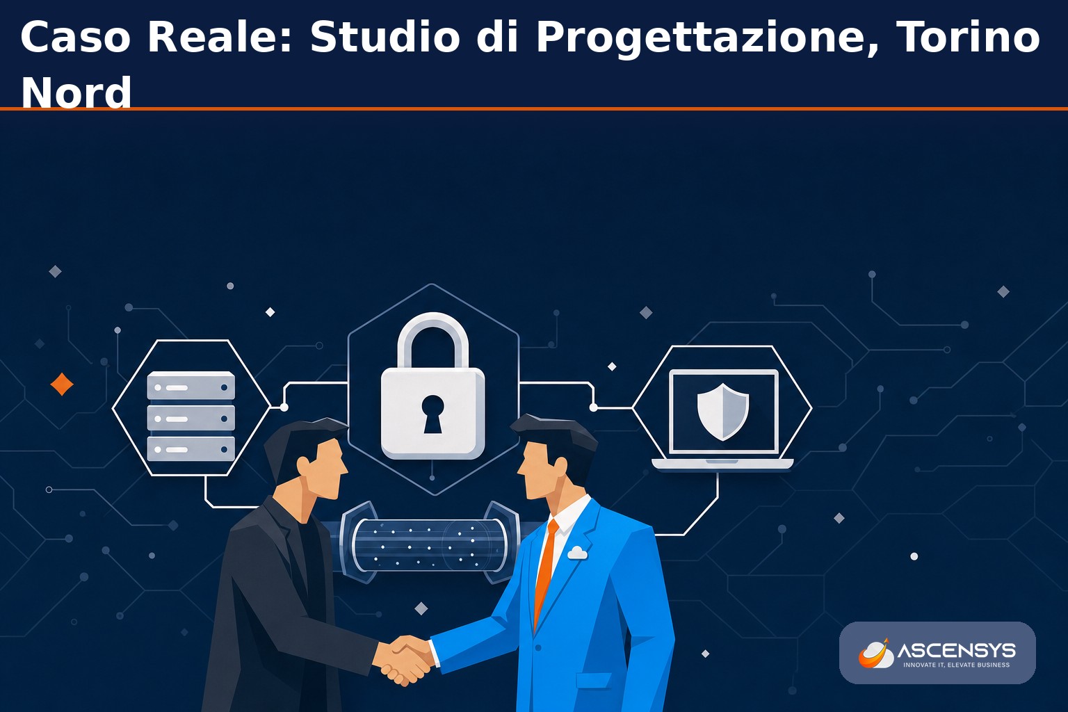 Studio di progettazione di Torino con accesso remoto sicuro realizzato da AscenSys: professionisti in smart working collegati alla rete dello studio tramite VPN e MFA