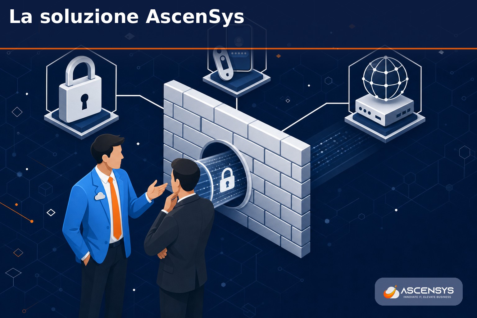 Tecnico AscenSys configura accesso remoto sicuro per una PMI di Torino: firewall enterprise, VPN cifrata, autenticazione MFA e controllo dei dispositivi in smart working