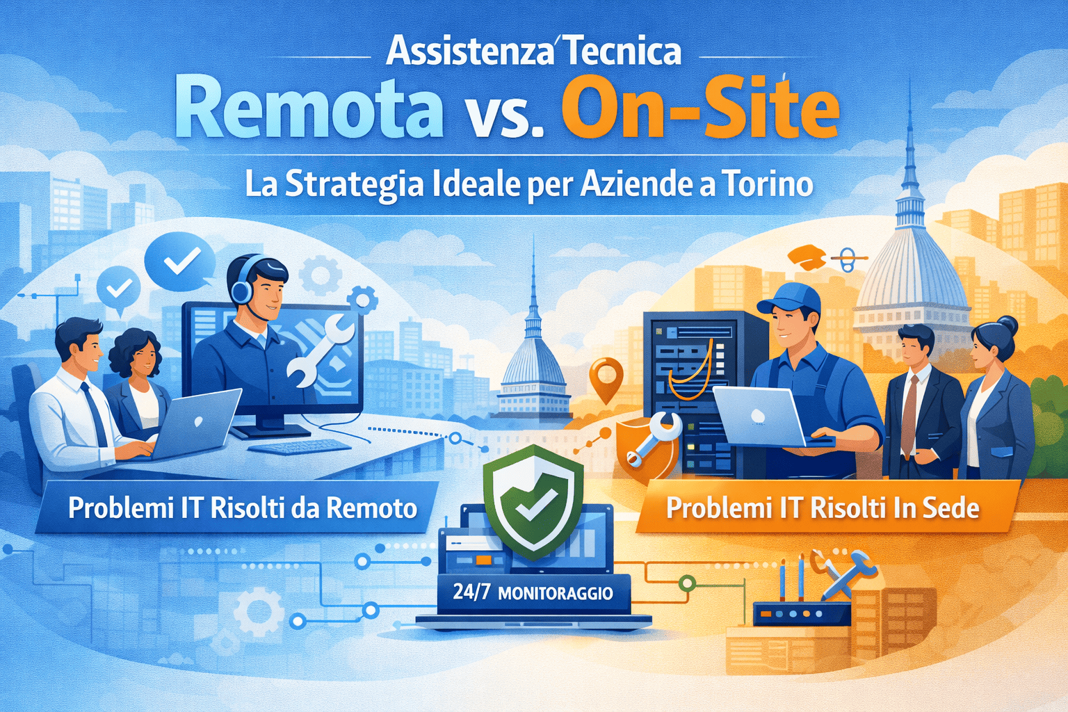 Modello di assistenza IT ibrida con supporto remoto e interventi on-site per PMI e studi professionali a Torino