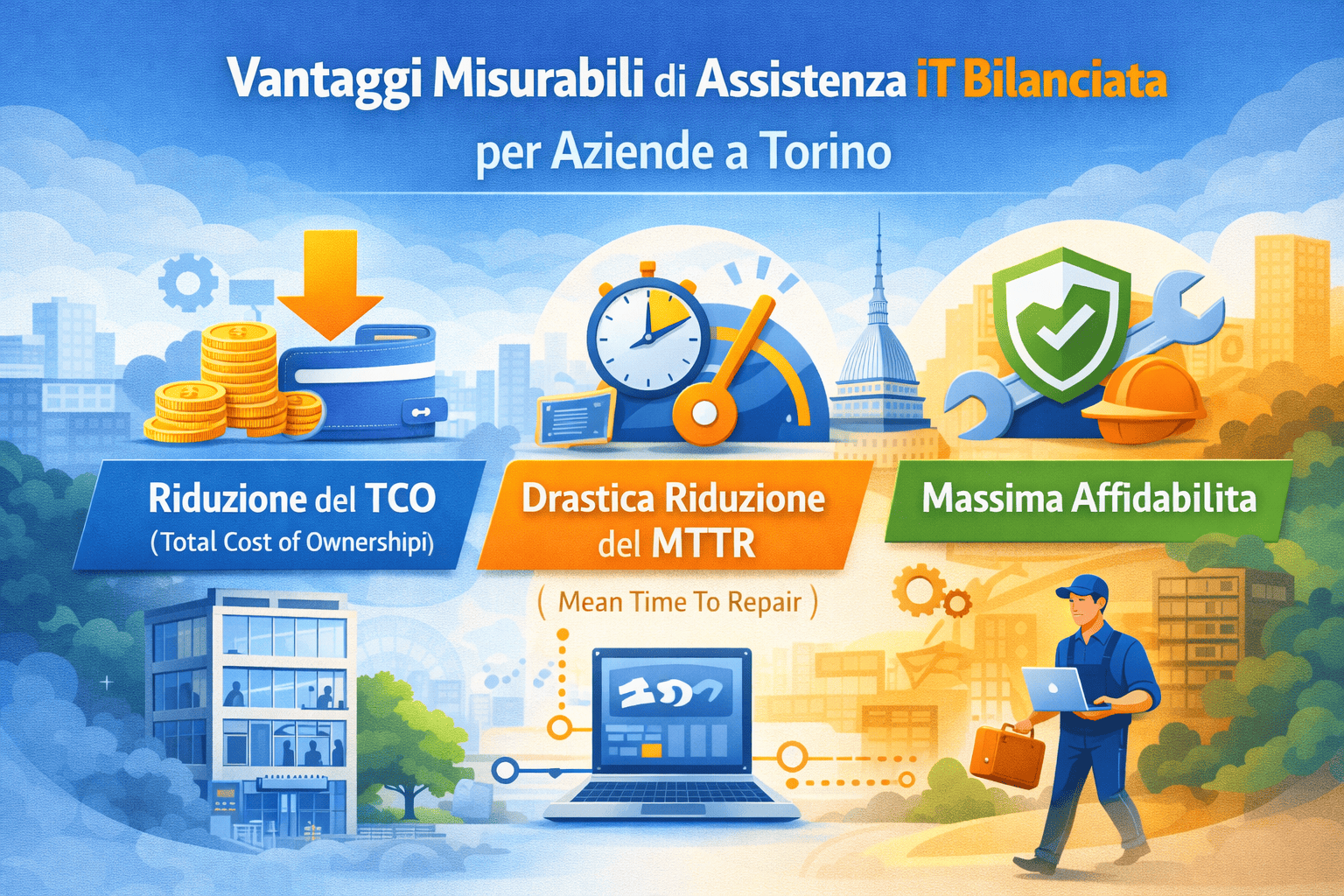Modello ibrido IT con help-desk remoto, monitoraggio RMM proattivo e interventi on-site mirati per PMI Torino