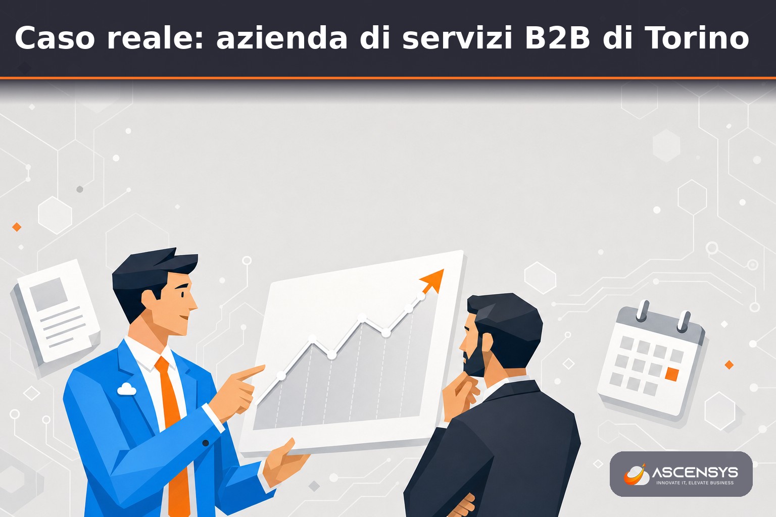 Titolare di azienda di servizi B2B di Torino e consulente AscenSys rivedono i risultati del sistema automatizzato di content marketing
