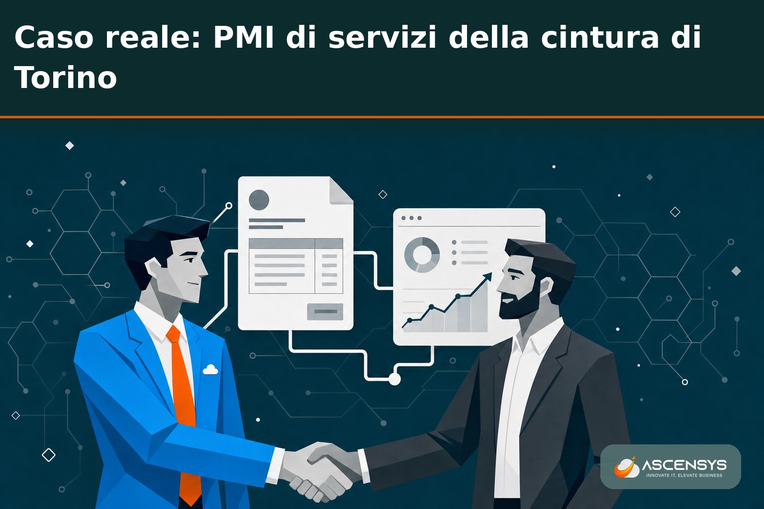 Titolare di una PMI di servizi della cintura di Torino stringe la mano al consulente AscenSys dopo aver automatizzato i solleciti di pagamento