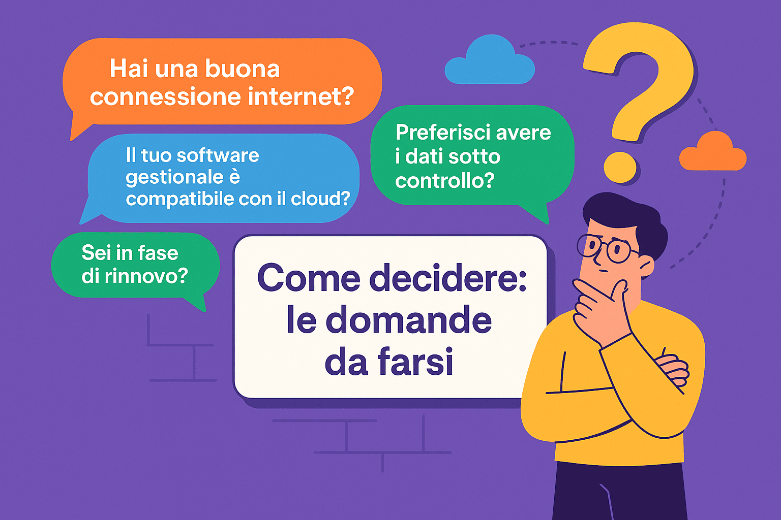 Infografica sulle domande da farsi prima di scegliere tra cloud e on-premise