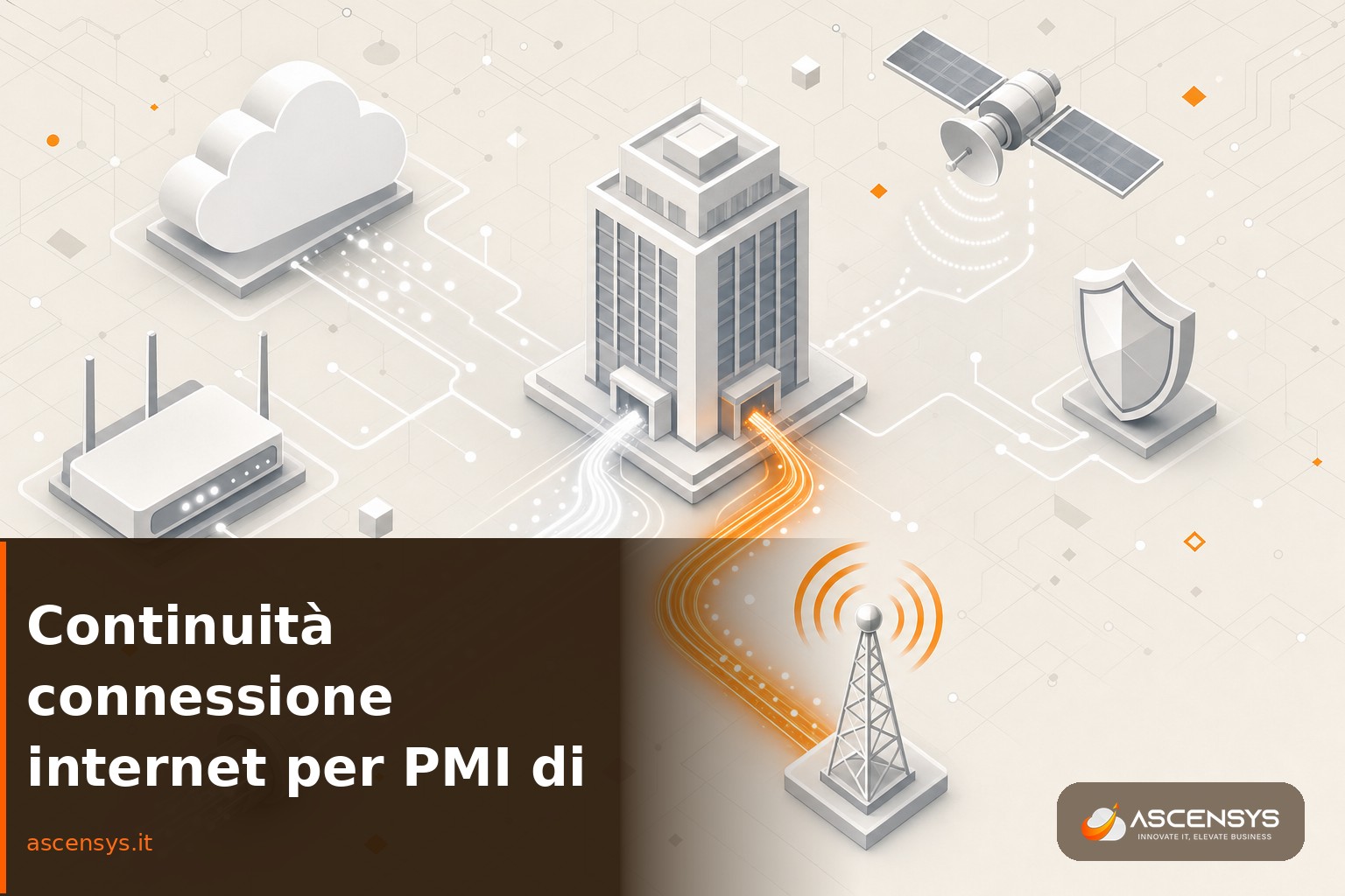 Illustrazione di una connessione internet ridondata con failover automatico che mantiene sempre online una PMI di Torino