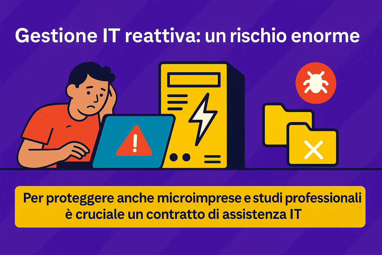 Infografica che rappresenta i rischi informatici di un approccio reattivo alla gestione IT nelle microimprese