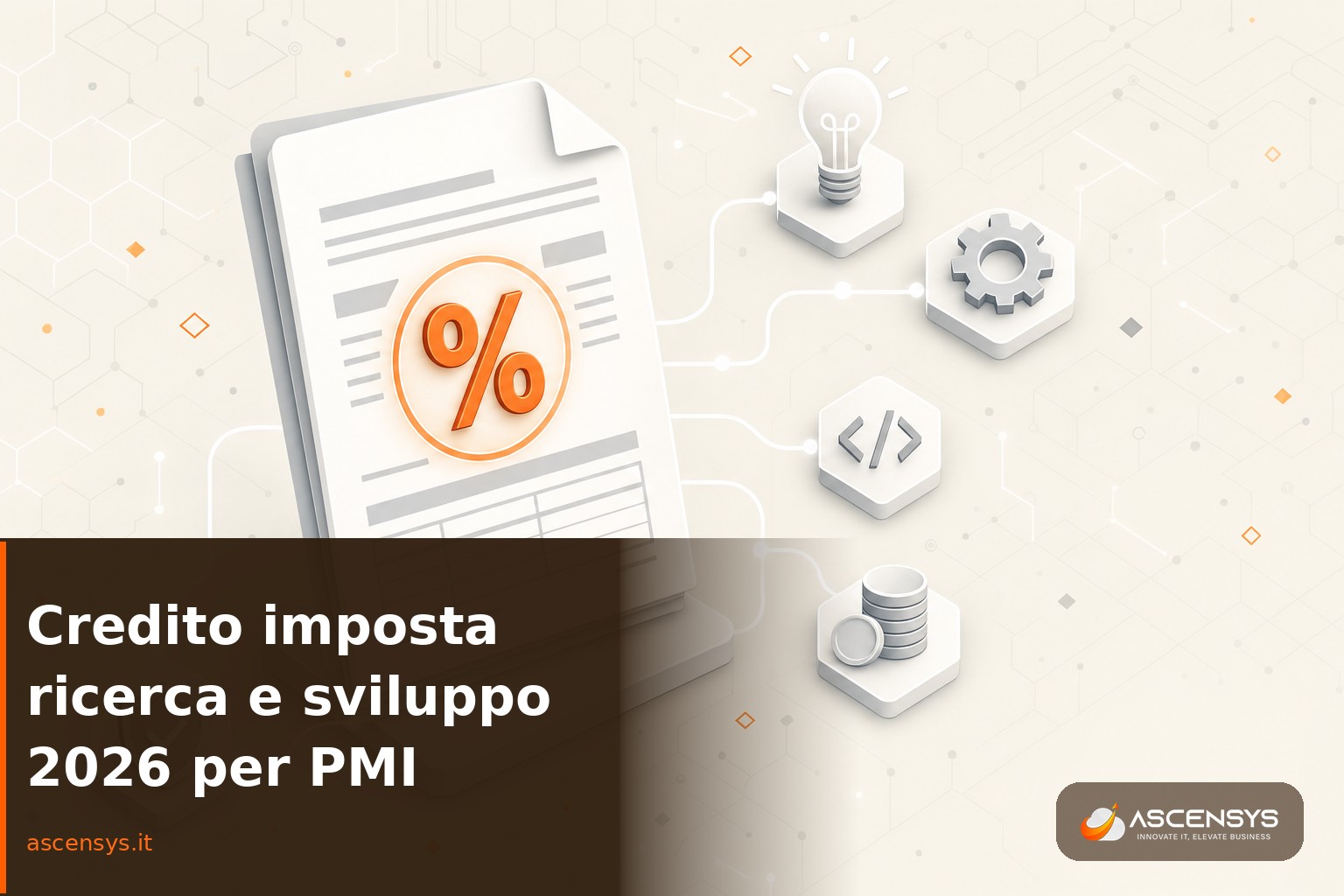 Illustrazione editoriale di un documento fiscale con simbolo di percentuale per il credito imposta ricerca e sviluppo di una PMI di Torino