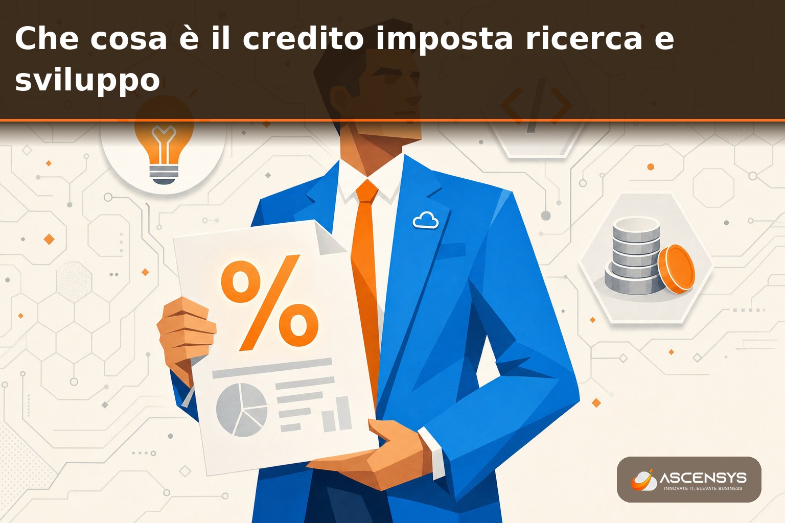 Consulente AscenSys illustra a un imprenditore di Torino il credito imposta ricerca e sviluppo su un documento fiscale con percentuale