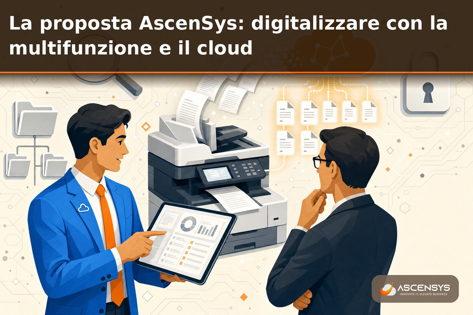 Consulente AscenSys e titolare di PMI di Torino configurano insieme la scansione dei documenti dalla multifunzione verso un archivio digitale nel cloud