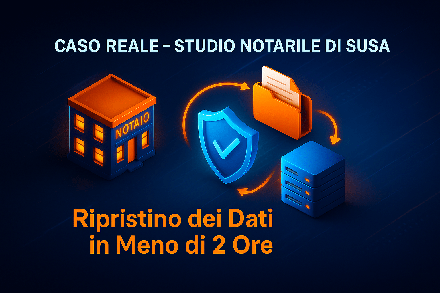 Caso reale Disaster Recovery studio notarile Susa: ripristino completo in 2 ore dopo guasto hardware