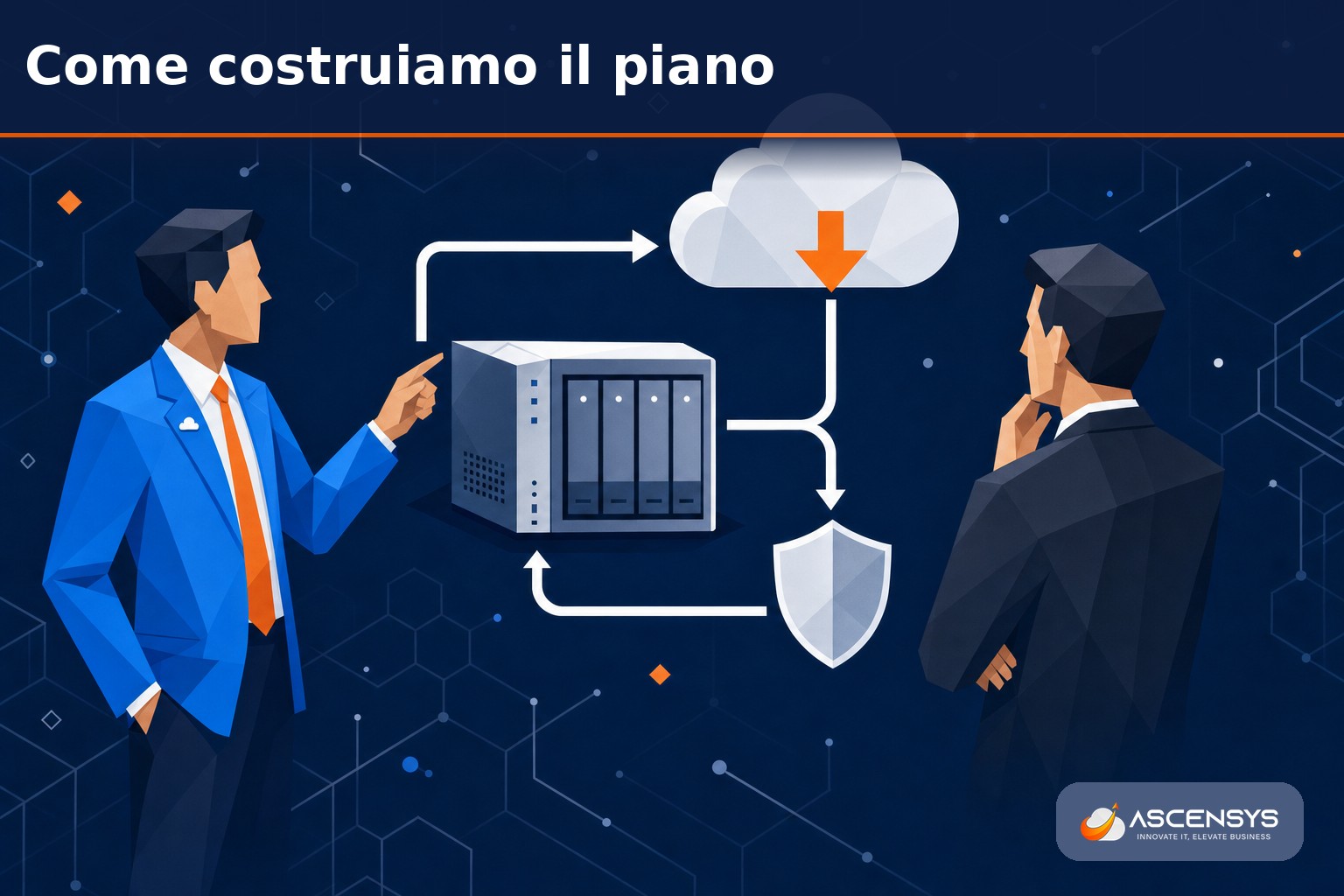 Tecnico AscenSys e cliente configurano insieme backup locale e copia cloud per il disaster recovery di una PMI di Torino