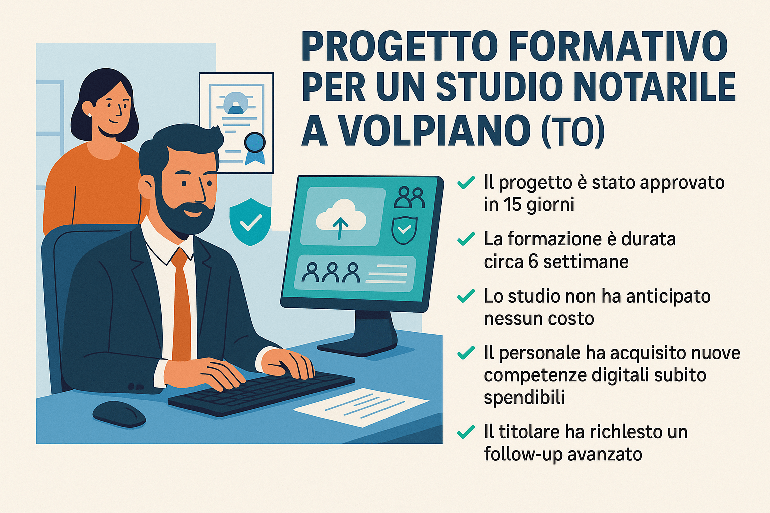 Studio notarile a Volpiano che migliora sicurezza informatica e gestione digitale grazie alla formazione finanziata