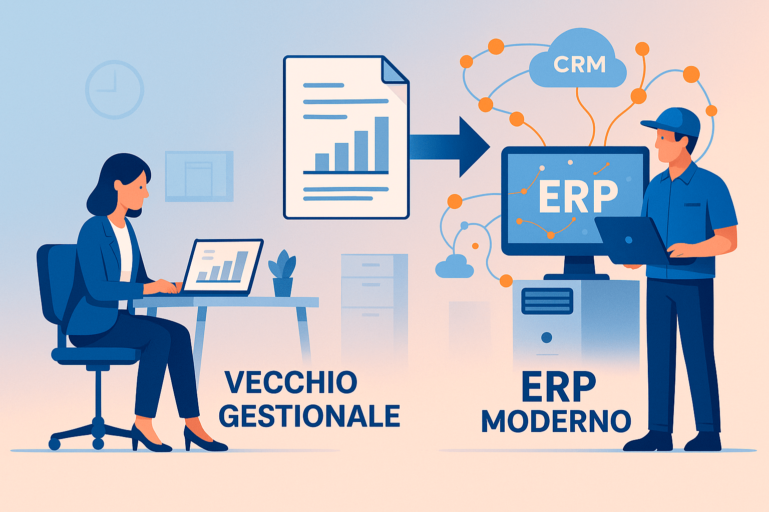 Caso reale migrazione gestionale Chivasso: da DOS a Odoo con riduzione 80% data entry e accesso mobile