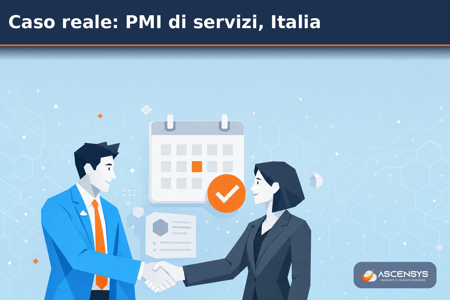 Responsabile del personale di una PMI italiana stringe la mano al consulente AscenSys dopo aver digitalizzato ferie e presenze con Odoo HR
