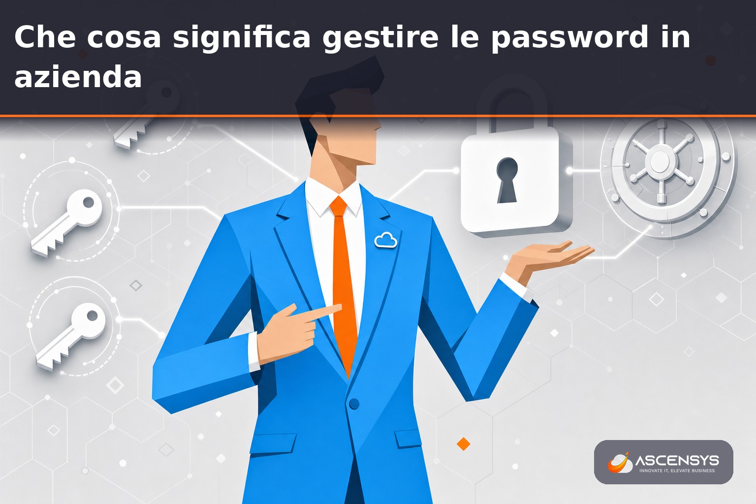 Consulente AscenSys mostra a un imprenditore di Torino come centralizzare e proteggere le password aziendali con un password manager