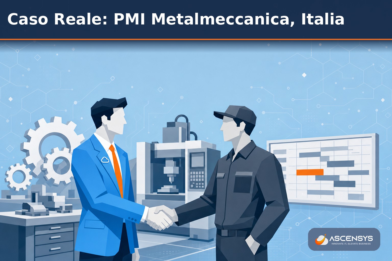 Responsabile di una PMI metalmeccanica italiana e consulente AscenSys verificano il piano di produzione su Odoo in officina