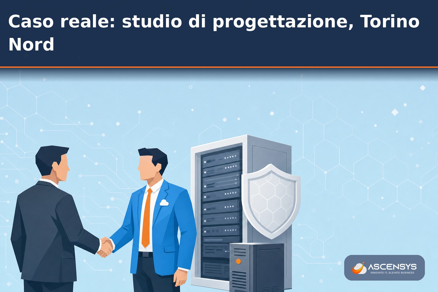 Studio di progettazione di Torino Nord protegge server e NAS con un UPS installato da AscenSys dopo un blackout che aveva corrotto i dati