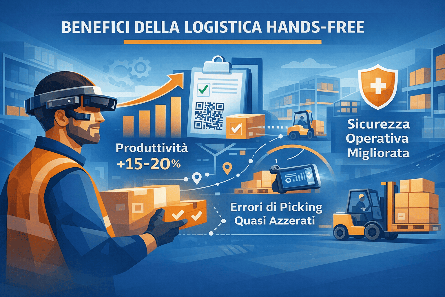 Funzionalità RealWear per logistica: picking guidato, scansione barcode, inventario real-time e assistenza remota