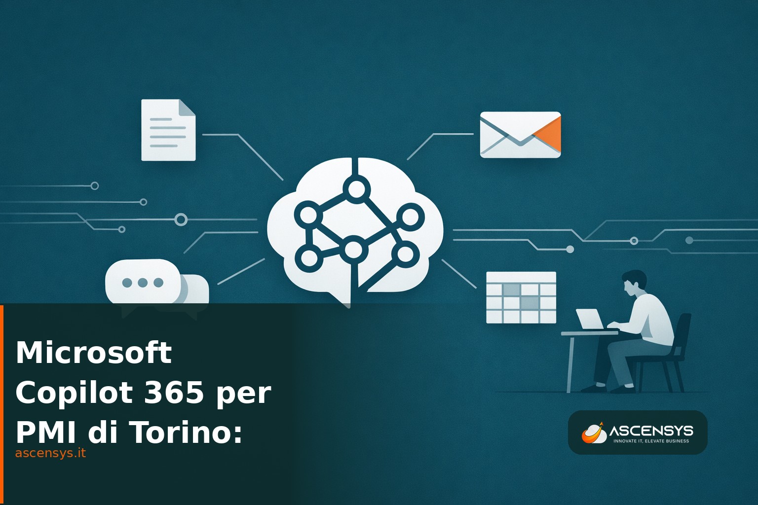 Professionista di una PMI torinese usa Microsoft Copilot 365 in Teams e Outlook per automatizzare attività ripetitive e aumentare la produttività aziendale nel 2026