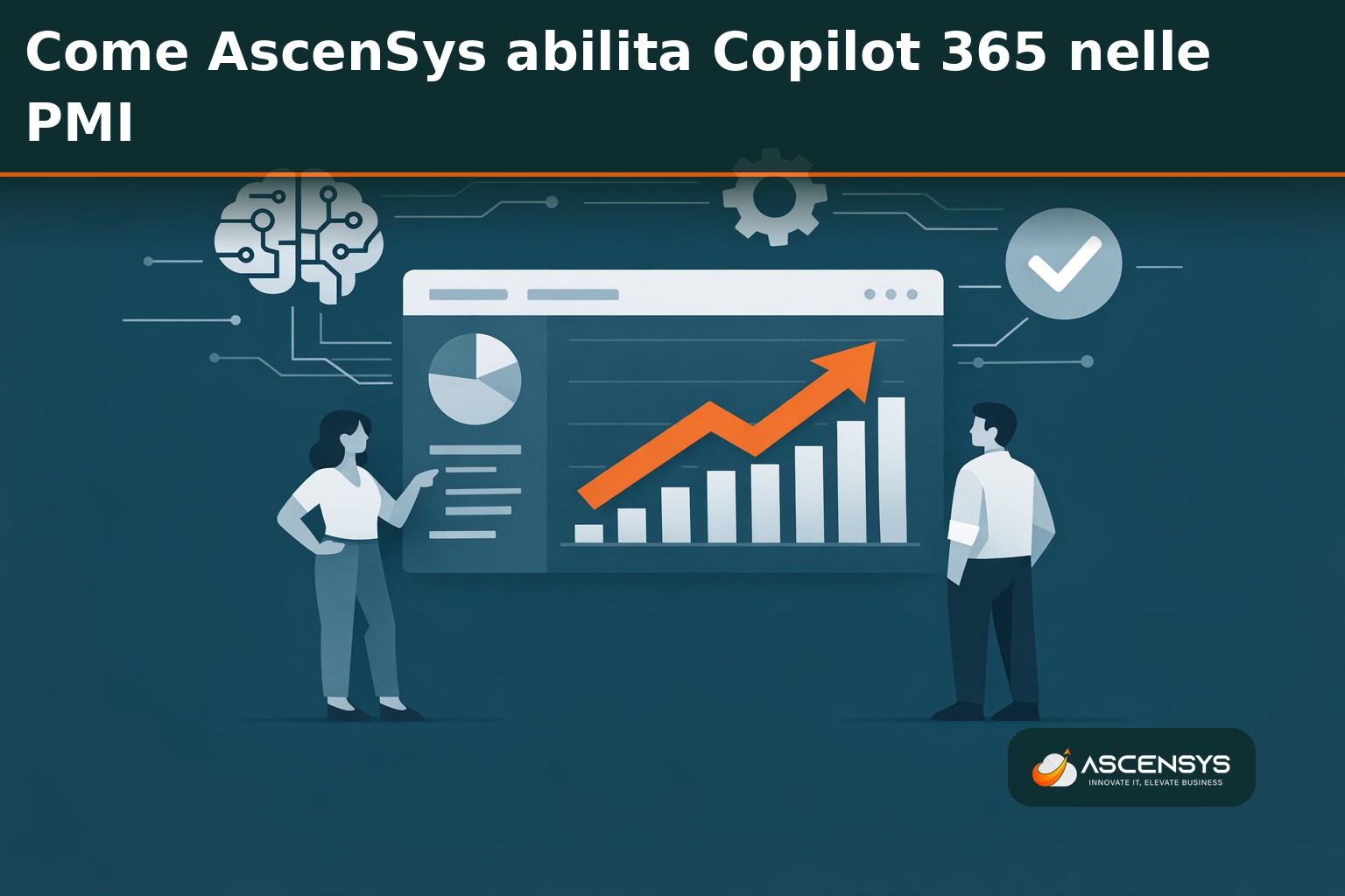 Team AscenSys di Torino configura Microsoft Copilot 365 in una PMI piemontese con sessione di onboarding su Word Outlook e Teams per i dipendenti