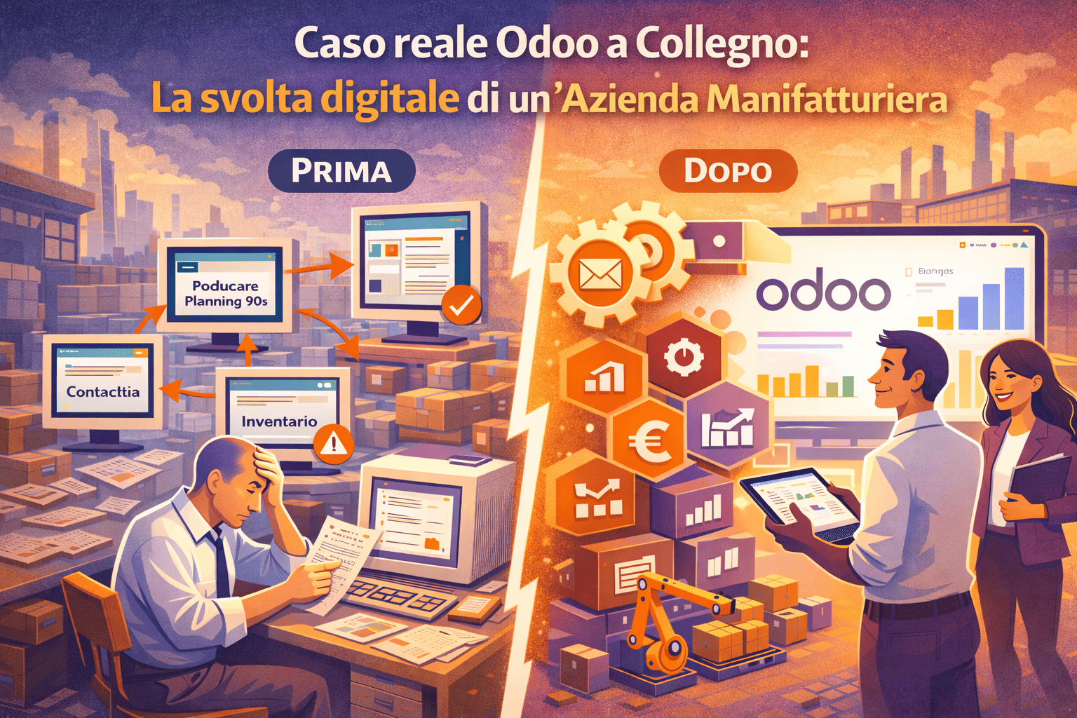 Caso reale Odoo a Collegno: azienda manifatturiera passa da gestionali scollegati a una piattaforma ERP integrata con il supporto di AscenSys