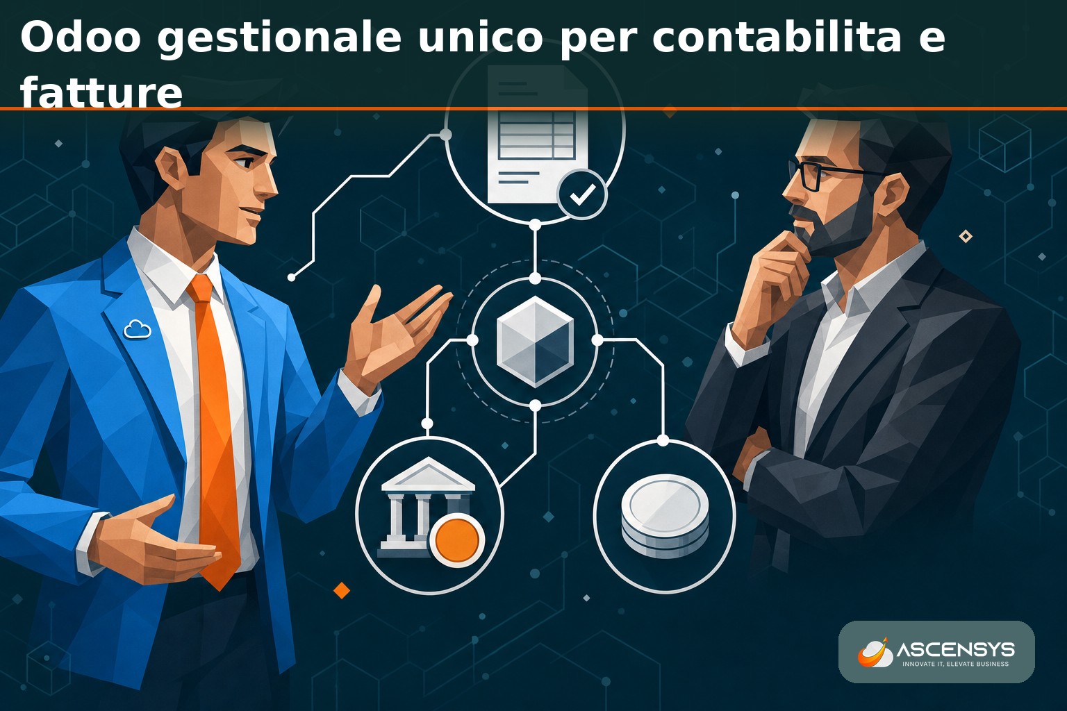 Consulente AscenSys e titolare di una PMI italiana configurano insieme Odoo per la fatturazione elettronica e la contabilità integrata, con riconciliazione bancaria automatica