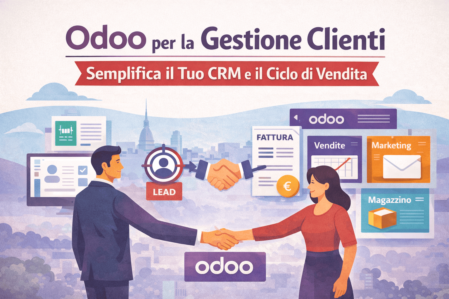 Odoo CRM per gestione clienti PMI a Torino con pipeline vendita automatizzata e fidelizzazione