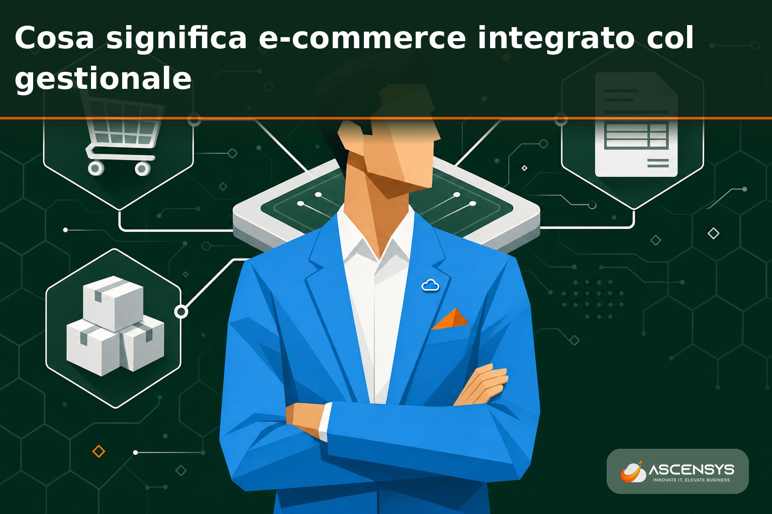 Consulente AscenSys illustra un e-commerce integrato col gestionale per PMI italiane: negozio online, magazzino e fatturazione collegati in un unico sistema Odoo