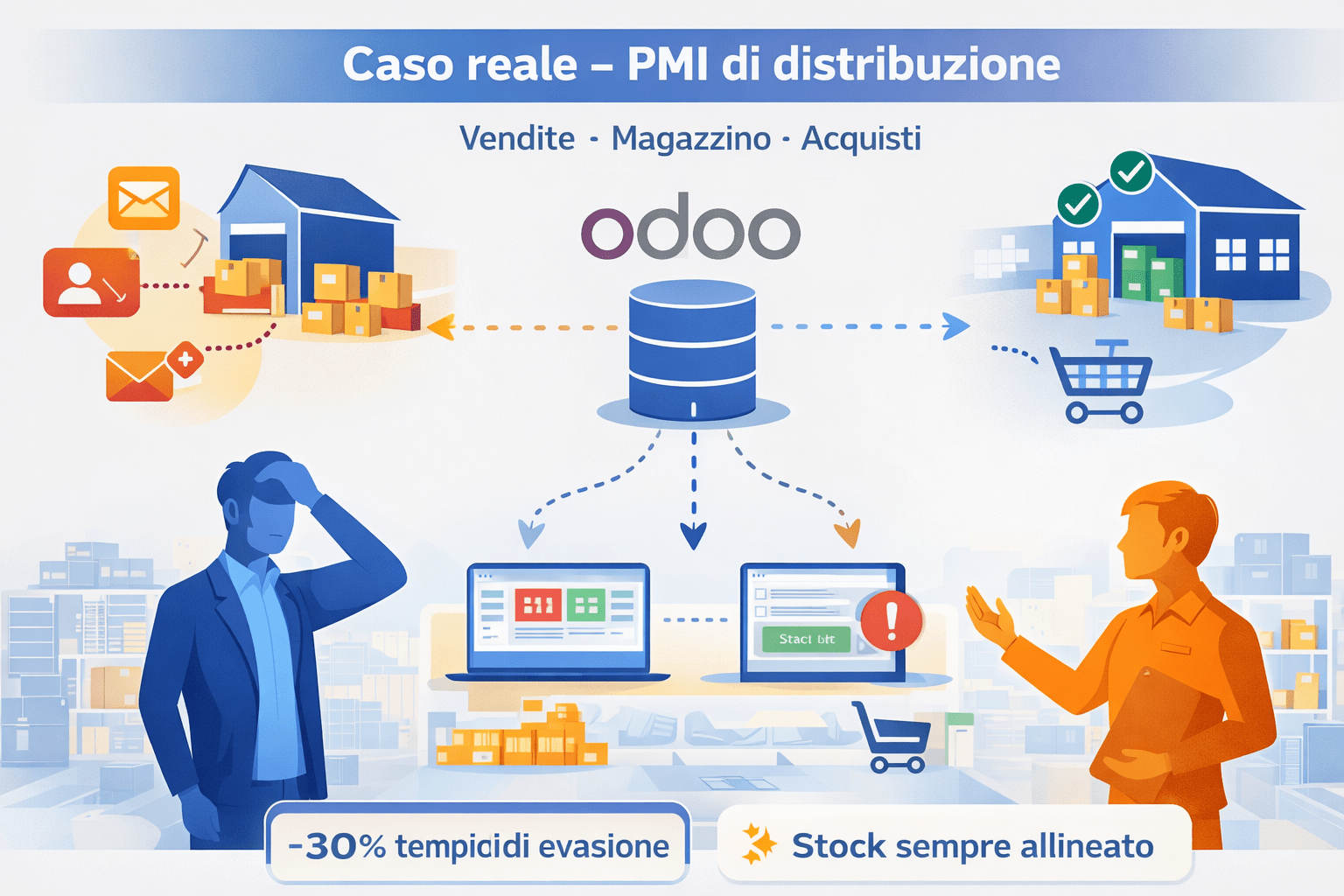 Caso reale Odoo ERP a Grugliasco: azienda di servizi elimina 6 software frammentati con piattaforma unificata