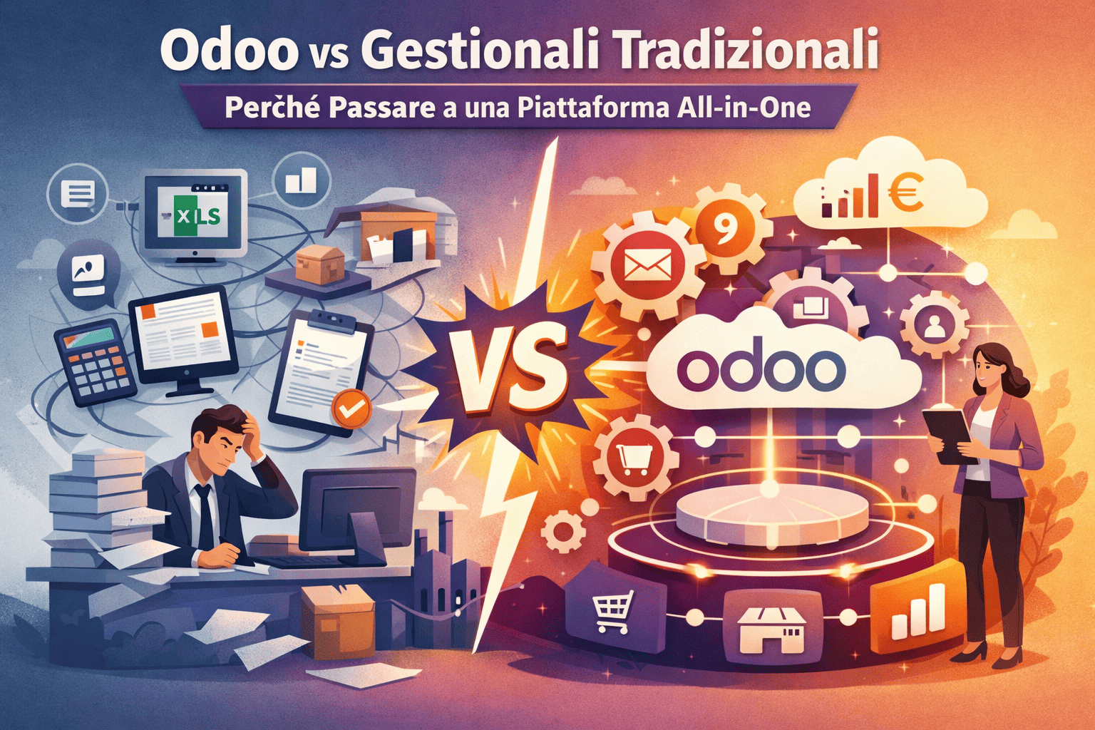 Confronto tra Odoo e gestionali tradizionali: piattaforma ERP all-in-one integrata contro software aziendali frammentati