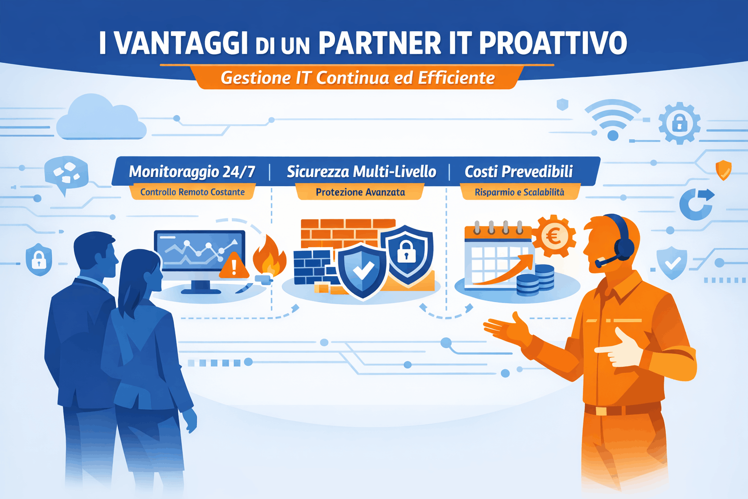 Partner IT proattivo a Torino che monitora l'infrastruttura aziendale con sicurezza multilivello e gestione IT continua