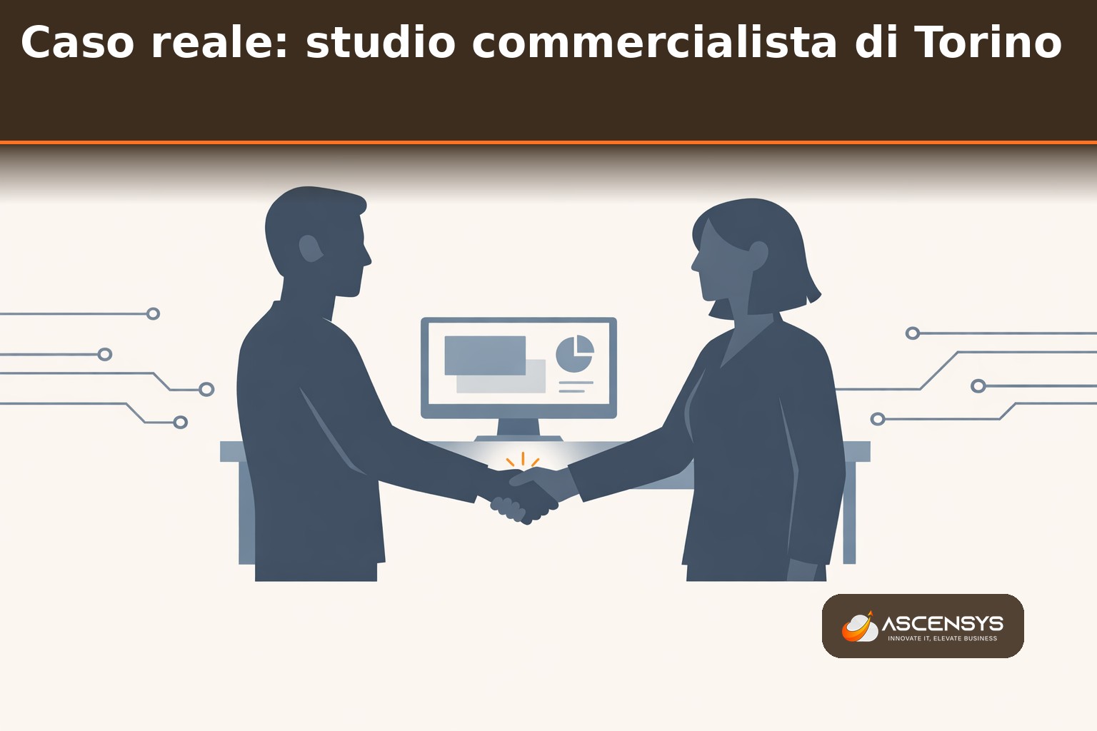 Caso reale di studio commercialista di Torino: collaborazione tra titolare e tecnico AscenSys che gestisce il patch management mensile, riducendo gli asset non aggiornati dal 62% al 3%