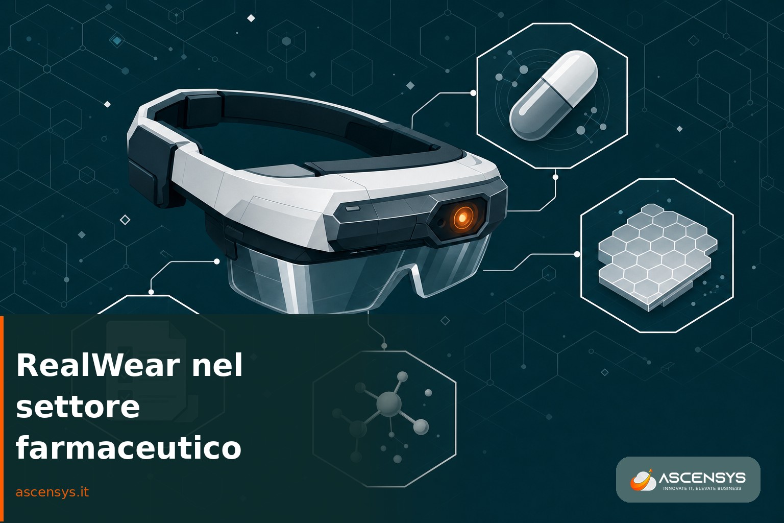 Visore RealWear a realtà aumentata usato in una camera bianca farmaceutica italiana per lavorare a mani libere e ricevere supporto remoto durante la produzione