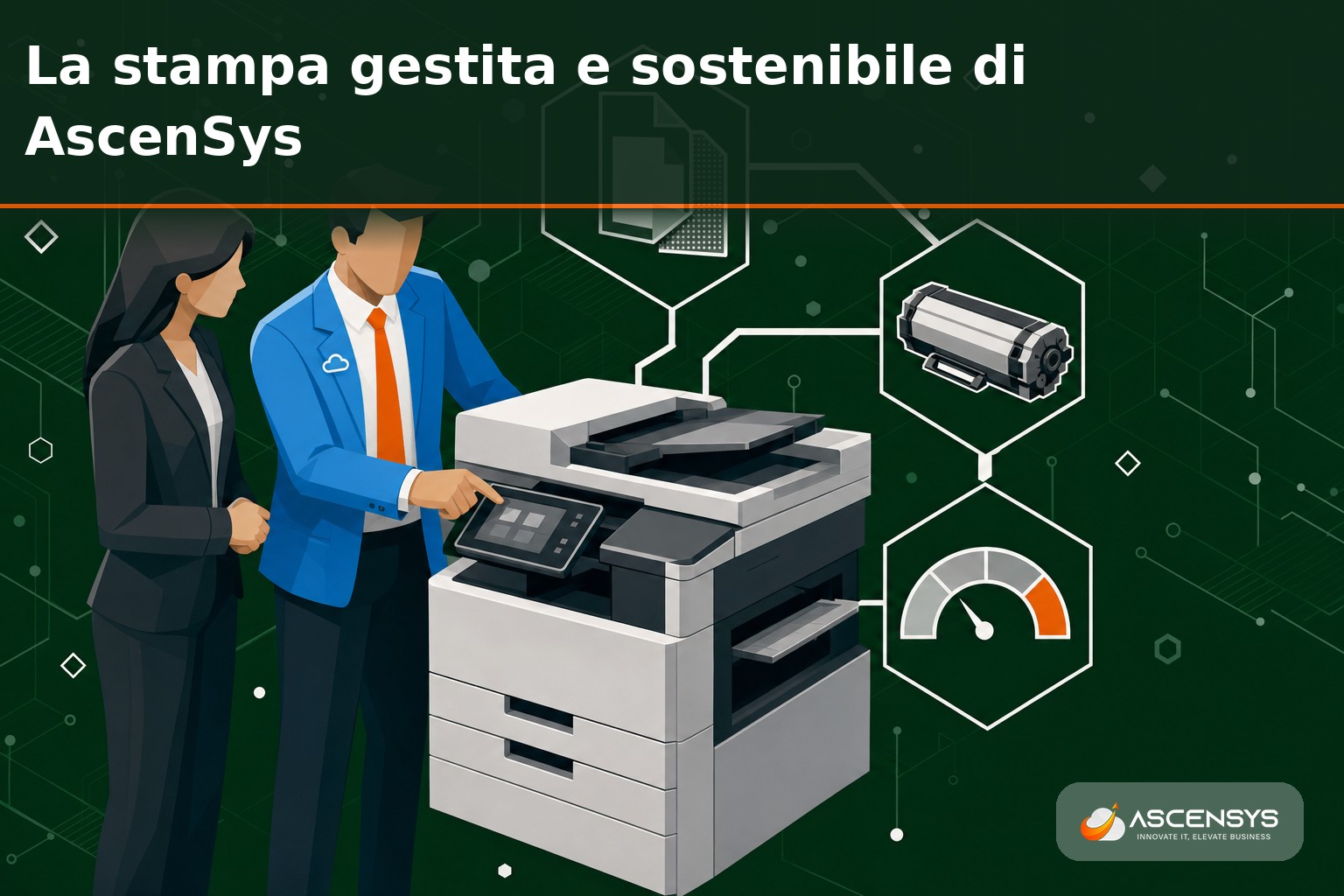 Consulente AscenSys e titolare di una PMI di Torino configurano le policy di stampa fronte-retro per ridurre carta e toner