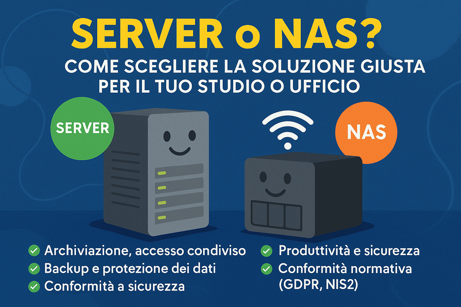 Simboli di NAS e Server a confronto per studi professionali e microimprese