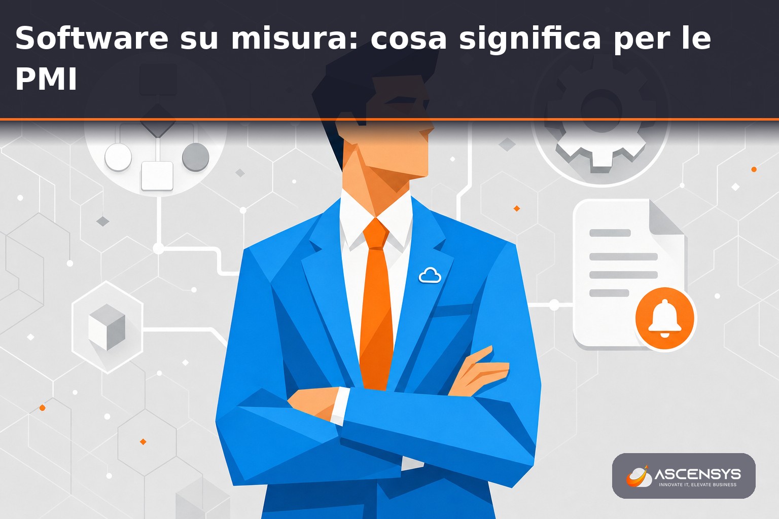 Consulente AscenSys mostra a un imprenditore come un software su misura automatizza i processi ripetitivi di una PMI di Torino