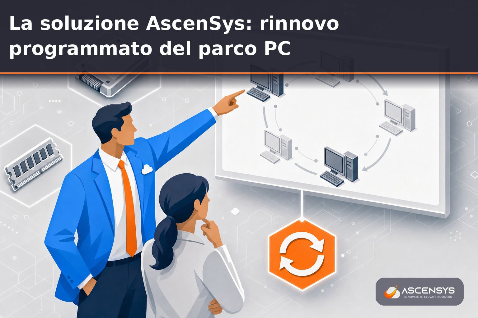 Team AscenSys pianifica il rinnovo a rotazione dei PC di una PMI di Torino: assessment del parco, upgrade SSD e nuova configurazione