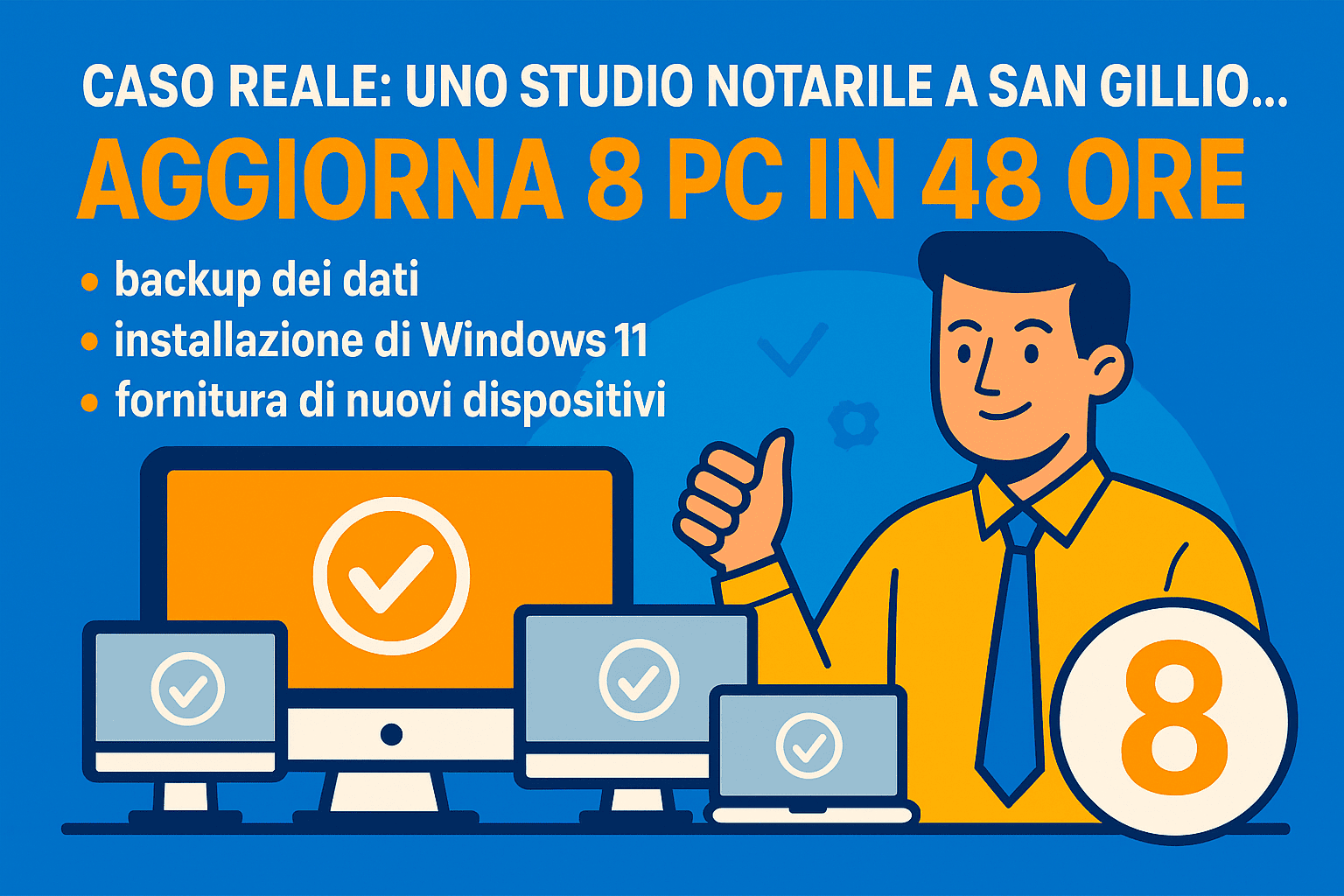 Caso reale: studio notarile a San Gillio aggiorna 8 PC a Windows 11 in 48 ore