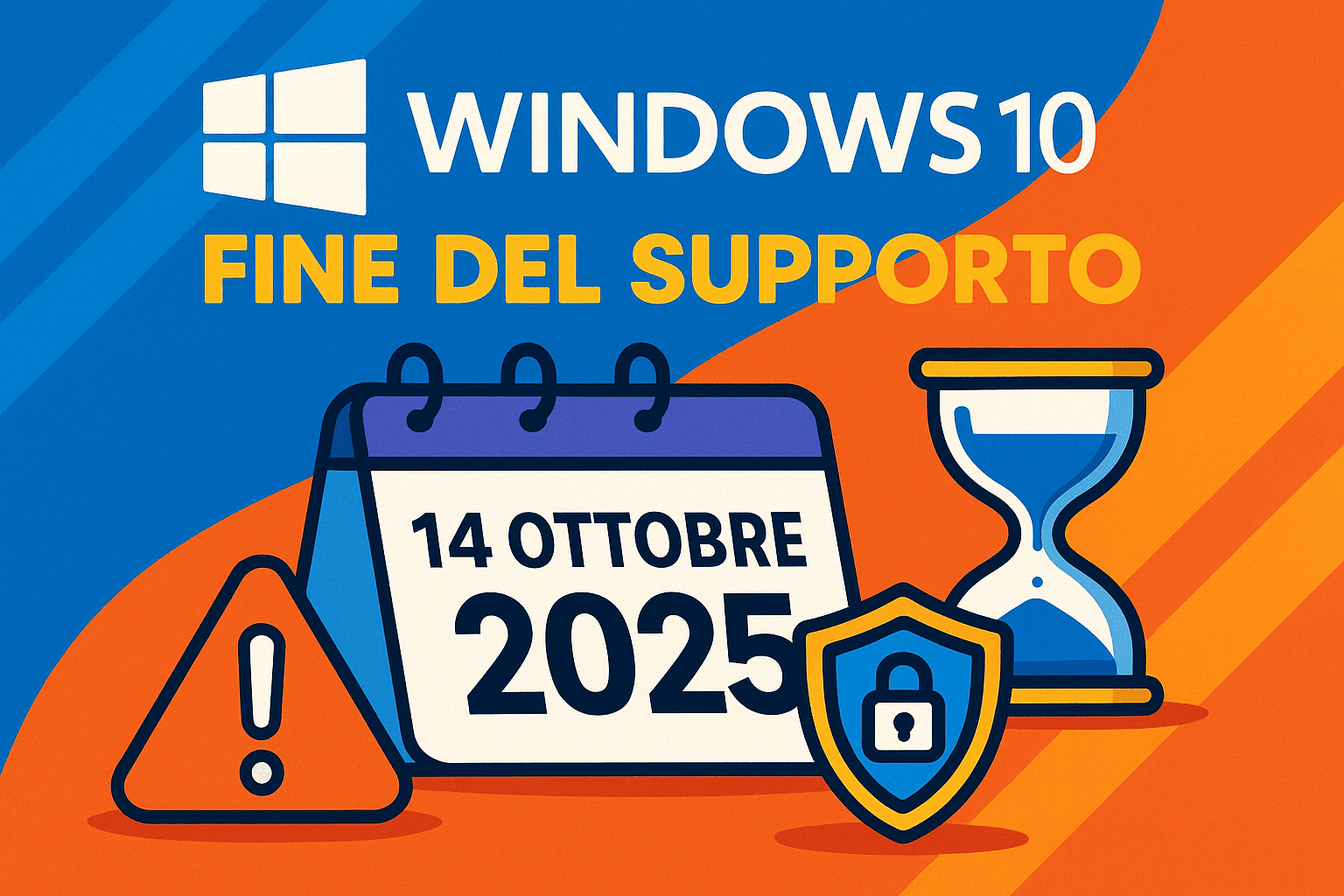 Illustrazione sulla fine del supporto Windows 10 con calendario e clessidra