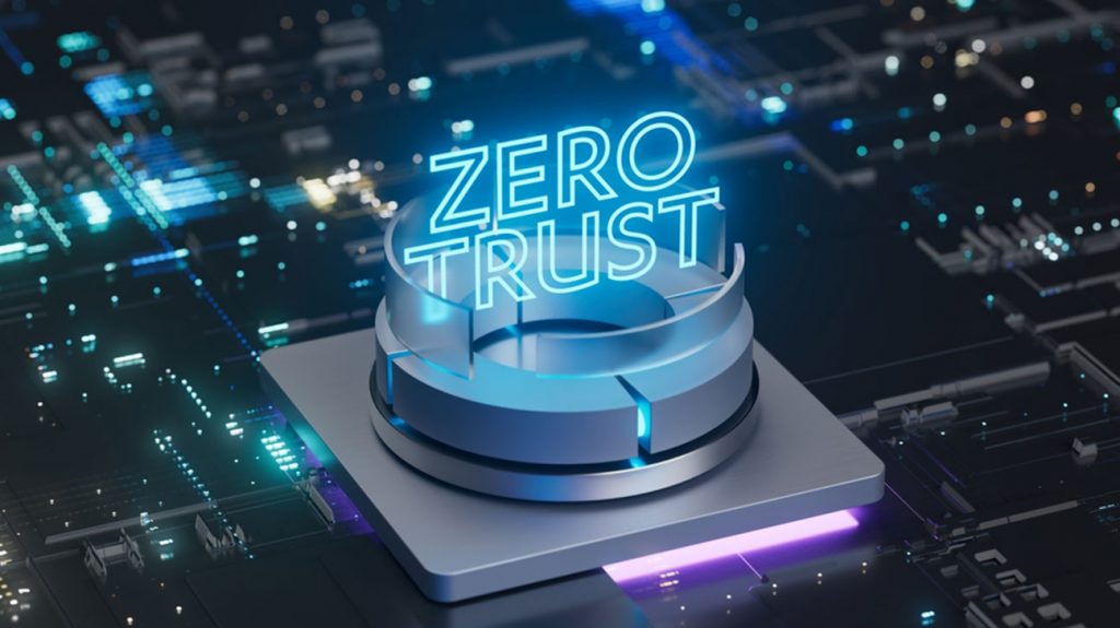 Scheda elettronica con componente Zero Trust integrato: simbolo di protezione e sicurezza informatica a livello di sistema