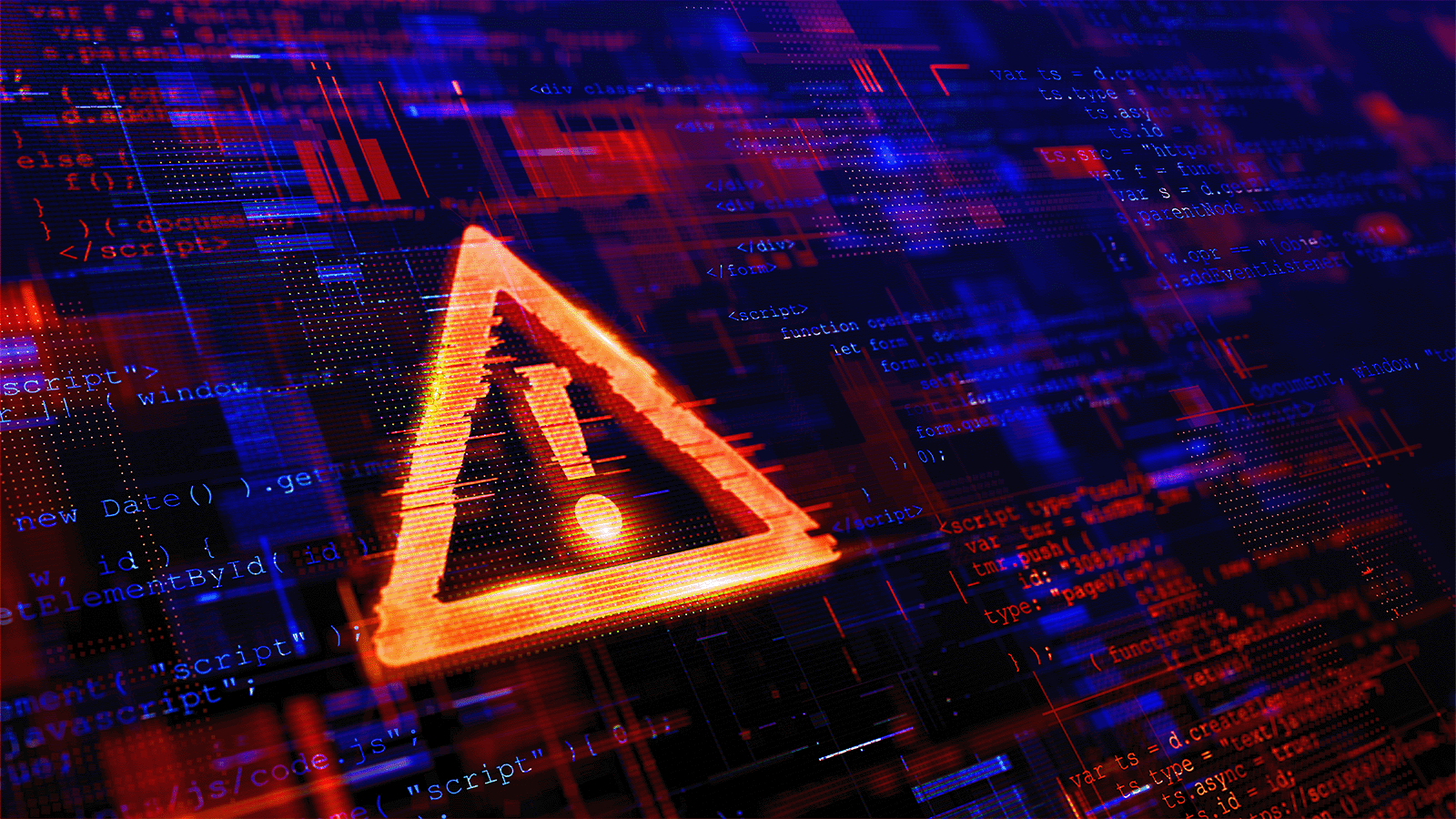 Triangolo rosso di allarme su sfondo digitale: simbolo di rischio informatico e urgenza operativa