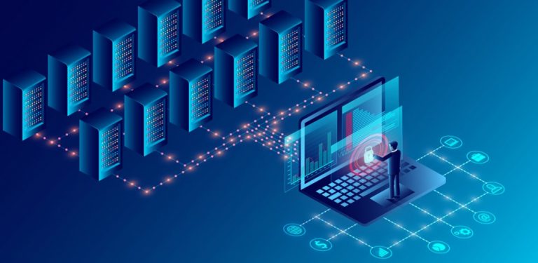 Tecnico IT monitora server virtuali su dashboard centralizzata per studio legale multisede